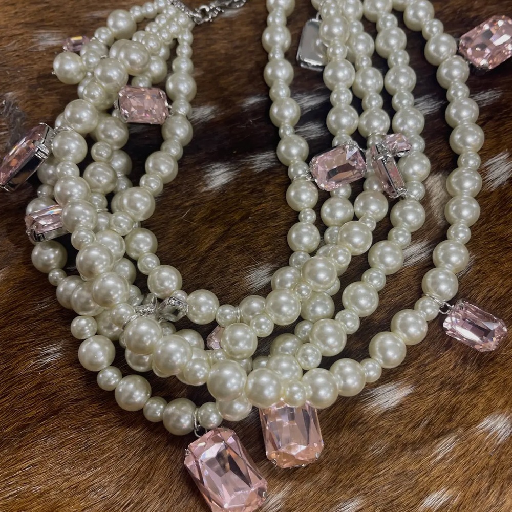 5 Strand Pearl Crystal Necklace